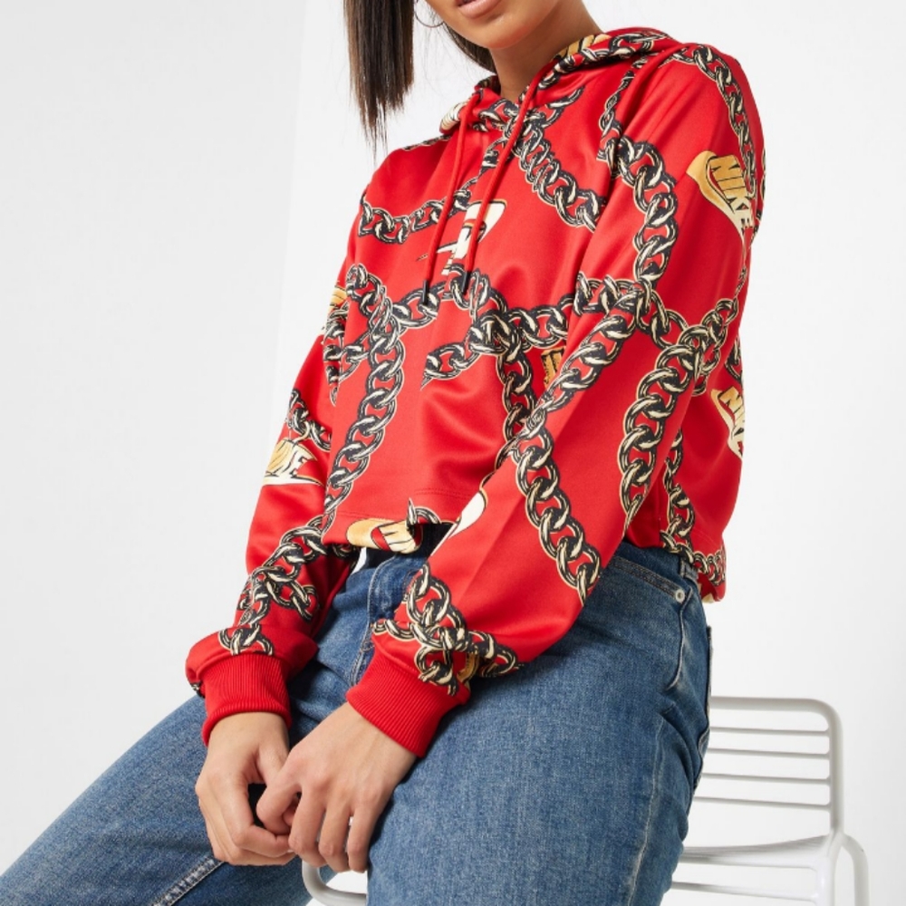 NWT Nike Red Sportswear Cropped Printed Hoodie